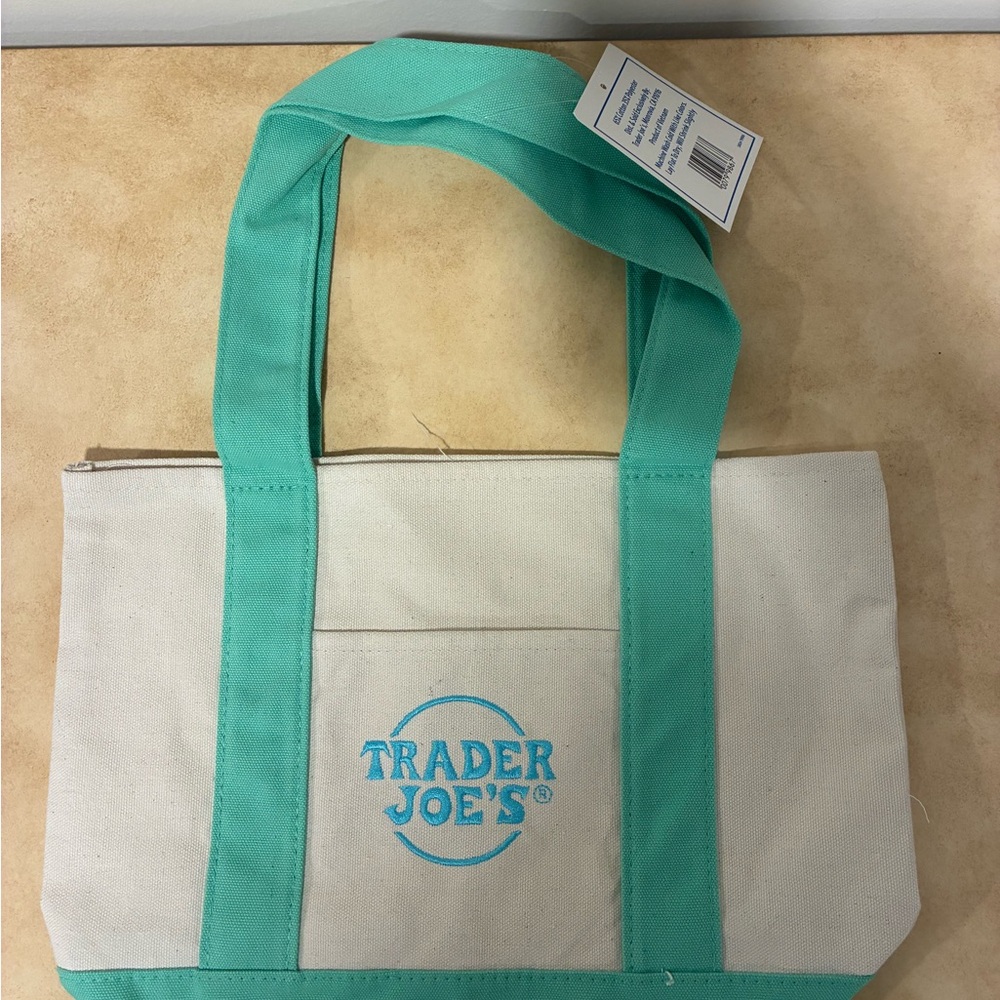 Trader Joe’s Mini Canvas Tote Teal and Cream Tote Bag